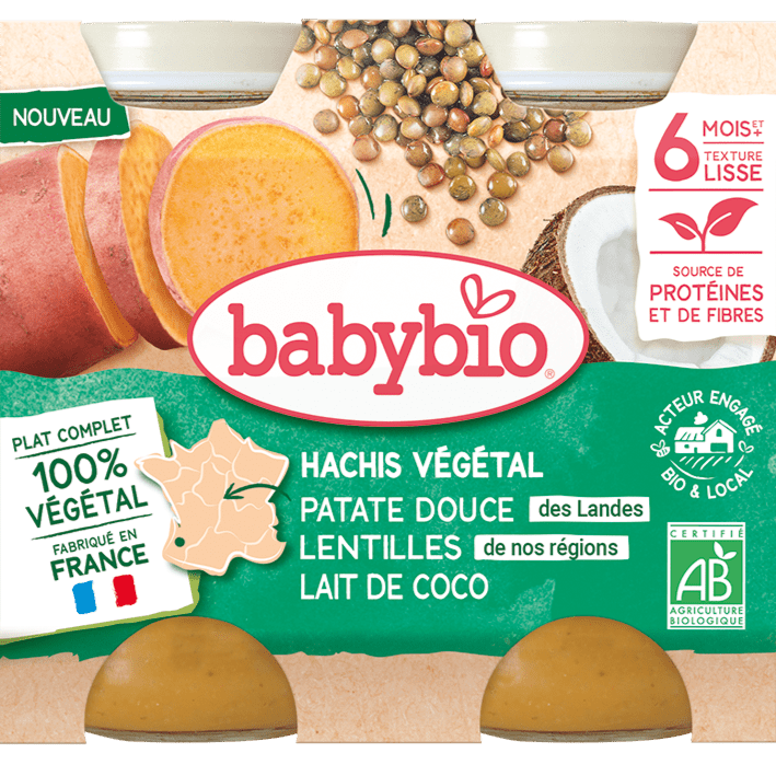Baby Bio Pot bébé 6 mois Hachis végétal - Patate douce lentilles lait de coco BIO - 2x200g vrac-zero-dechet-ecolo-lille-pilaterie